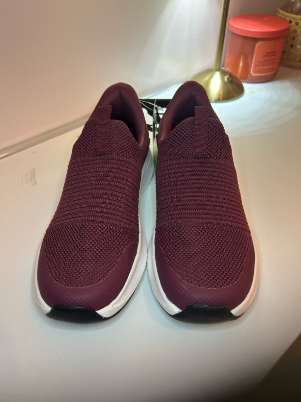 Athletic Works Women's Slip-On Sneakers in Burgundy and White
